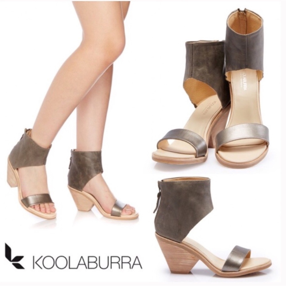Koolaburra by Ugg Peonie Gray & Metallic Pewter Ankle Cuff Heel Sandals - 7.5
